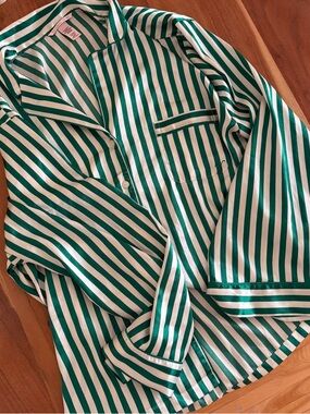 Green and White Striped Button-Up